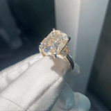 5ct Elongated Cushion Cut diamond Set with Step Cut Trapezoids 14K Gold Trilogy