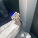 5ct Elongated Cushion Cut diamond Set with Step Cut Trapezoids 14K Gold Trilogy