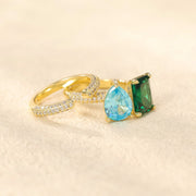 3.5ct Pear-Cut & 5ct Emerald-Cut Prong-Set Bridal Ring Set