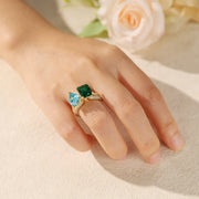 3.5ct Pear-Cut & 5ct Emerald-Cut Prong-Set Bridal Ring Set