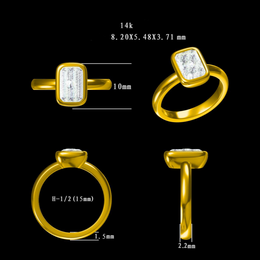 1.45ct Radiant Cut 14K Gold Bezel Solitaire