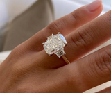 5ct Elongated Cushion Cut diamond Set with Step Cut Trapezoids 14K Gold Trilogy