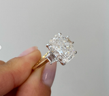 5ct Elongated Cushion Cut diamond Set with Step Cut Trapezoids 14K Gold Trilogy